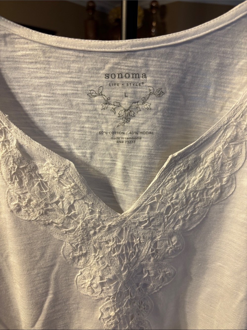 Sonoma White Lace-Trim V-Neck Top